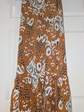 Rust Floral Print Tiered Maxi Skirt